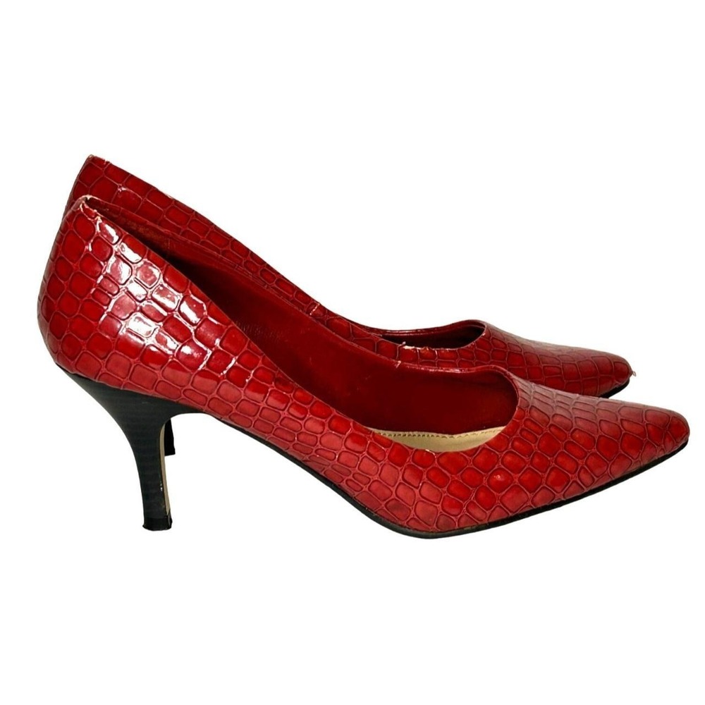 Cato Shoes Womens Size 8 Red Snake Print Leather Pumps Heels Dress